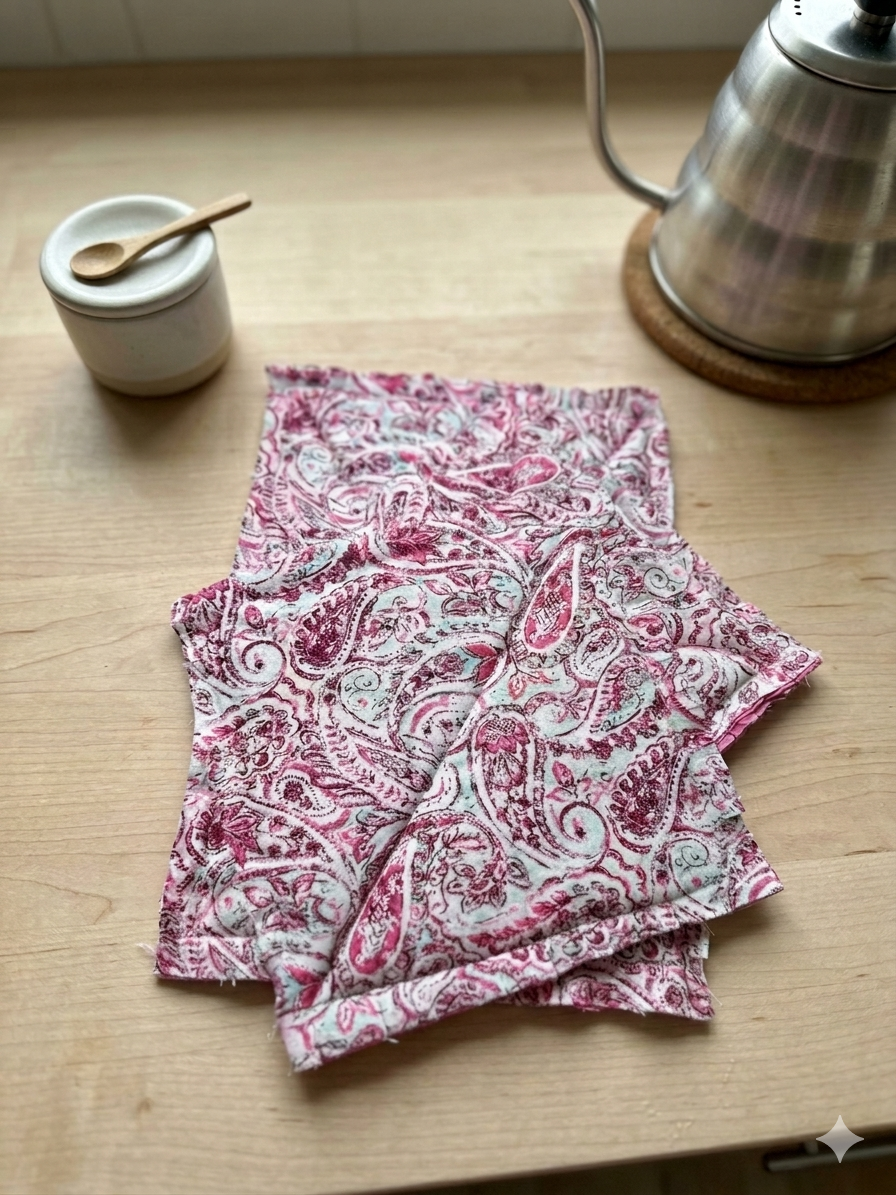 Quilted Cotton Hot Pads Set in Pink Paisley